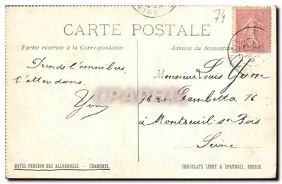 Zły Krok — Chamonix — wydawca HOTEL-PENSION DES ALLOBROGES — Rewers