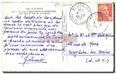 Jezioro Annecy — Widok na Przełęcz Leschaux — G. ROSSAT, T.P. Annecy, nr 313 — Rewers