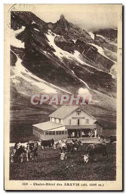Chalet-Hotel dos Aravis (alt. 1498 m.) — Montanha nevada, vacas — L. Morand, fot.-edit. - Monge (Alta Saboia) n°549