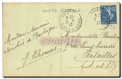 Quintin — Motivo escultórico que adorna la puerta de entrada de la iglesia — Ch. Foulonneau, escultor — Reverso