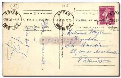 Royan - Le Casino Municipal et les Jardins — Édition des Nouvelles Galeries, n° 322 — Verso
