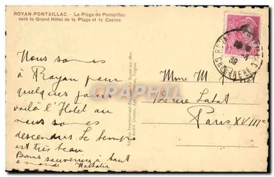 Plage de Pontaillac — vers le Grand Hôtel et le Casino — Édition International-Express, La Seyne-sur-Mer — Verso