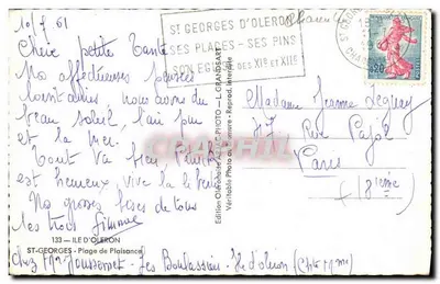 Praia de Prazeres — Ilha de Oléron — Edição Oléron - L. Grandsart — Verso