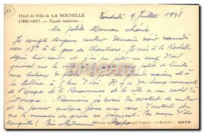 Albergo Comunale di La Rochelle — Facciata interna (1486-1607) — Edizioni Artisques Raymond Bergevin — Verso
