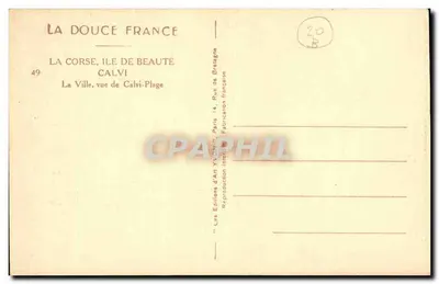 Calvi - A Cidade, vista de Calvi-Plage — A Corse, ilha de beleza — Les Éditions d'Art YX-DY, Paris — Verso