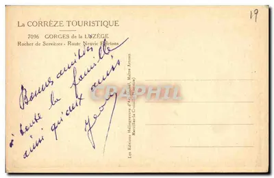 Gorges da Luzège — Rochedo de Servières — Editor Michel, n°19 — Verso