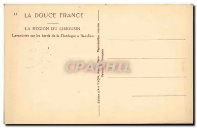 Lavandera junto a las orillas de la Dordogne en Beaulieu — La región del Limousin — Edición de Arte YVON, París — Reverso