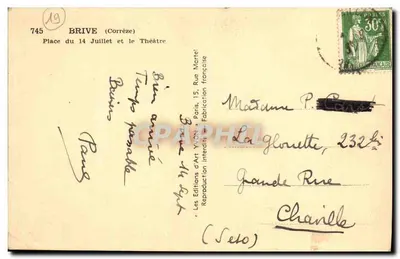 Brive (Corrèze) — Plein van de 14e juli en het Theater — Les Éditions d'Art YVON — Achterkant