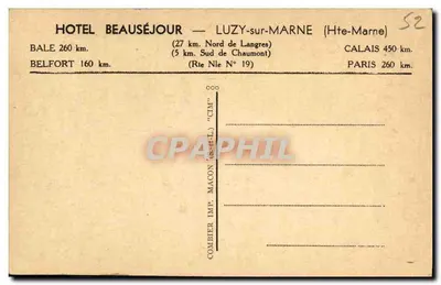 Luzy-sur-Marne (Hte-Marne) — Hotel Beauséjour e Posto de Serviço — Imp. Combier, Mâcon — Verso