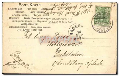 Stara pocztówka Metz Die Neustadt — Rewers