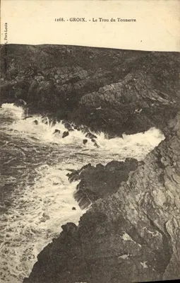 Groix - Le Trou du Tonnerre — vista da falésia e das ondas — editor Port-Louis, n° 1168