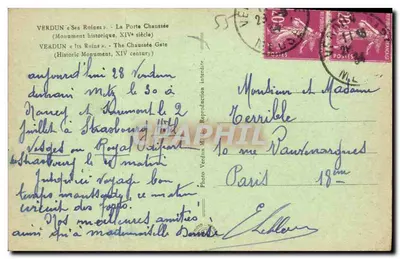 Verdun — Suas Ruínas — A Porta Chaussée (Monumento Histórico, Século XIV) — Verso