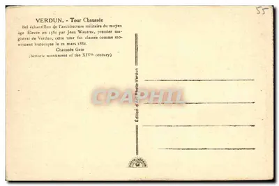 Verdun - Torre Chaussée — editor Edição de Arte Photo-Verdun, n°55 — Verso