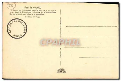 Fort de Vaux — tomada e recuperação durante a guerra 1914-1918 — Ossuaire de Douaumont — Verso