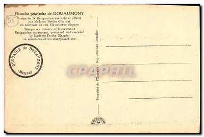Statua Rzecznicy — tymczasowy ośmiornik Douaumont — Pani Berthe Girardet — Rewers