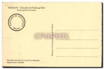 Cemitério do Faubourg-Pavé — Verdun — Héliogravure de Nancy — Verso