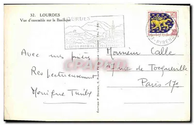 Lourdes — Vista geral da Basílica — Edição P. Doucet, n°32 — Verso