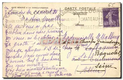 Stara pocztówka Lourdes La Valle d'Argeles widok z funikulera Pic du Jer — Rewers