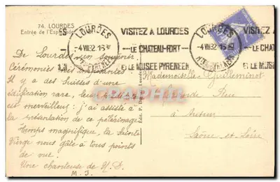 Entrata dell'Espalade a Lourdes — Editore P. Dague, n°74 — Verso