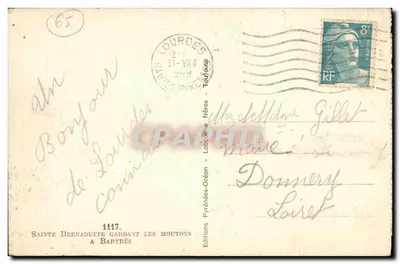 Sainte Bernadette gardant les moutons — Souvenir de Lourdes — Éditions Labouche frères — Rewers