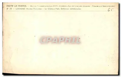 Lourdes (Altas Pirineos) — El Castillo-Puerto, Defensas meridionales — Editor Jove, Pau y Limoges (Francia), N° 14 — Reverso