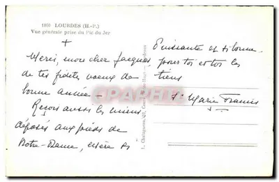 Lourdes (H.-P.) — Vista geral tirada do Pic du Jer — editor L. Chatagueau, n° 140 — Verso