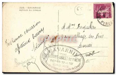 Gavarnie — Retorno do Circo — Editor Y.219 — Verso