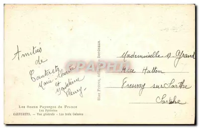 Cauterets — Ogólny widok — Trzy Culinous — Bleo Bracia, wydawcy, Bordeaux — Rewers