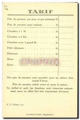 Hotel Beck Orbey (Alto Reno) — publicidade hoteleira — Impressora Kuster, Kaysersberg — Verso