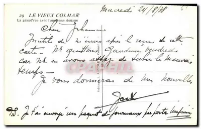 Stary Colmar — Grand'rue z dawną celą — Wydawca J. Abenel D. Colmar, n°29 — Rewers