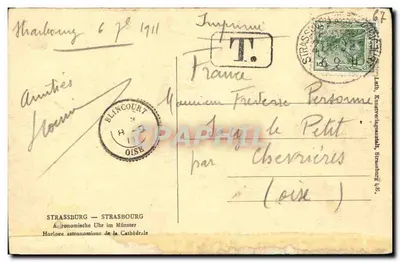 Zegar astronomiczny — Strasburg — wydawca T. (drukarnia) — numer seryjny nieczytelny — Rewers