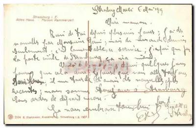 Strasbourg - Altes Haus - Casa Kammerzell — E. Hartmann, Strasbourg i. E. 2104 — Verso