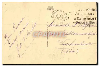 Stara pocztówka Strasbourg Katedra Kolumna Aniołów — Rewers