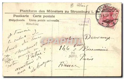 Strasburg - Katedra, Ołtarz — Münster, Kanzel — wydawca: Plattform des Münsters zu Strassburg i. — Rewers