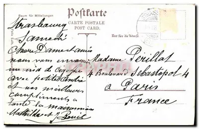 Strasburgo — Nido di cicogna con bambino — Matthilde J. Perillat — Verso