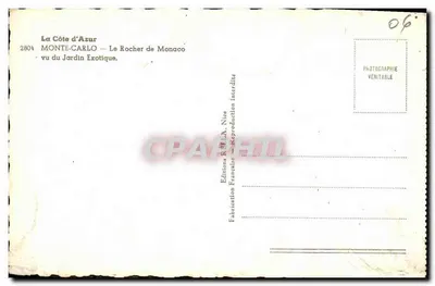 Monte-Carlo — La Rocca di Monaco vista dal Giardino Esotico — Edizioni Rella, Nizza — Verso