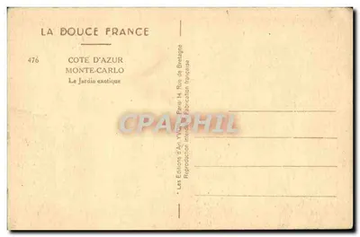Ogród egzotyczny — Monte-Carlo — Côte d'Azur — Wydawnictwo Art Yvon, Paryż — Rewers