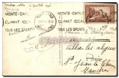 Monte-Carlo — O Cassino e o Tiro aos Pombos — Les Éditions Frans — Verso