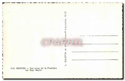 Menton — Widok z granicy — Kap Martin — L. Gilletta et Cie, Wydawcy-Fotografowie, NICE — Rewers