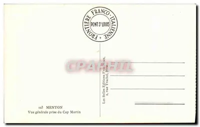 Menton — Ogólny widok z Cap Martin — Les Belles Éditions Françaises, 2, rue Trachell, Menton, n°103 — Rewers