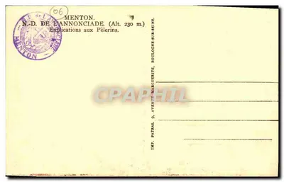 N.D. z Annonciade — Wyjaśnienia dla Pielgrzymów — Wyd. Patras, Menton — Rewers