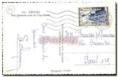 Menton — Ogólny widok z Cap Martin — Éditions d'Art Montluet, Nice — Rewers