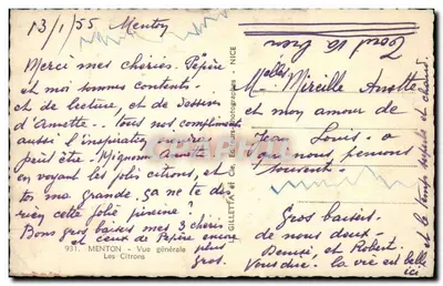 Menton — Widok ogólny — Cytryny — Fotografowie wydawcy GILLETTE & Cie, Nice, nr 931 — Rewers
