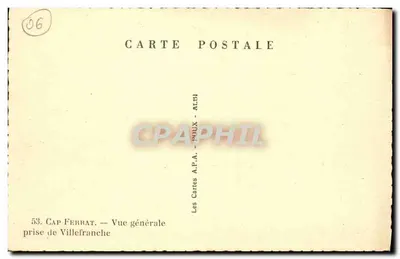 Cap Ferrat — ogólne widok z Villefranche — Les Cartes A.P.A. - POUX — Rewers