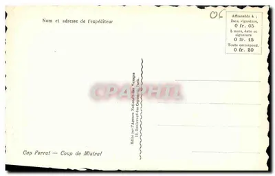 Cap Ferrat — Coup de Mistral — wydane przez Narodowe Biuro Podróży — Rewers