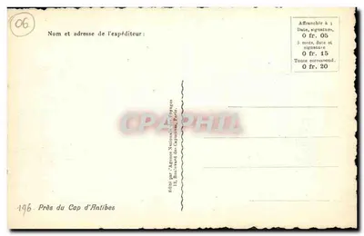 Próximo ao Cabo de Antibes — Onda quebrando em rochedos — Editado pela Agência Nacional, 12, Boulevard des Capucines, Paris — Verso
