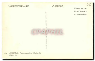 Antibes - Panorama und die Alpenkette — Verlag LL. Nr. 139 — Rückseite