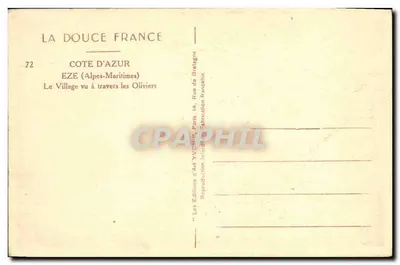 Eze (Alpes-Maritimes) — Widok wsi przez oliwki — Wydawnictwo Sztuki YVON, Paryż — Rewers