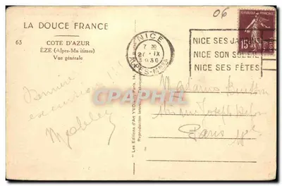 Éze — Ogólny widok — Les Éditions d'Art Yvion, n°63 — Rewers