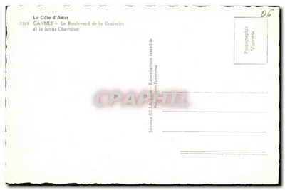 Cannes — O Boulevard de la Croisette e o Mont Chevalier — Éditions Rella — Verso